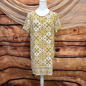 Lulus Womens Dress Yellow Sheath Short Sleeve Lined Shirt Dress Size M